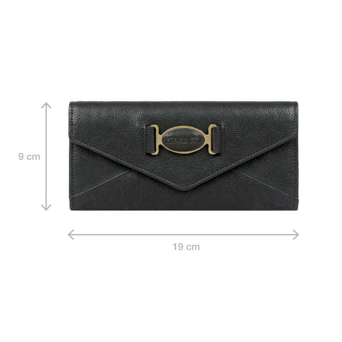 Metal W2  Black Leather Trifold Wallet
