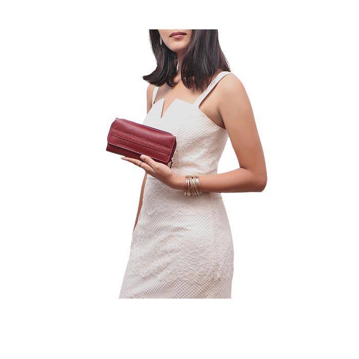 Mina W3  Red Leather Trifold Wallet