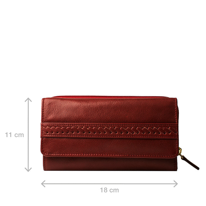 Mina W3  Red Leather Trifold Wallet