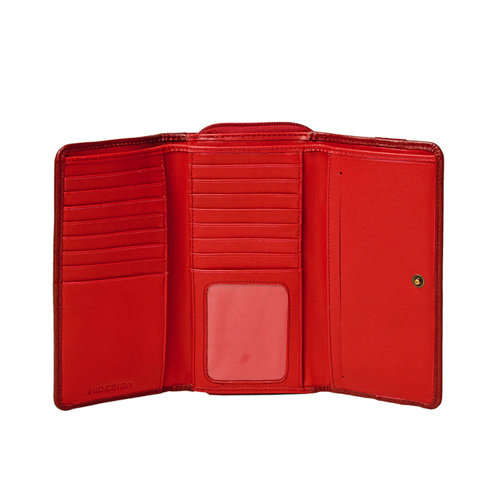 Mina W3  Red Leather Trifold Wallet