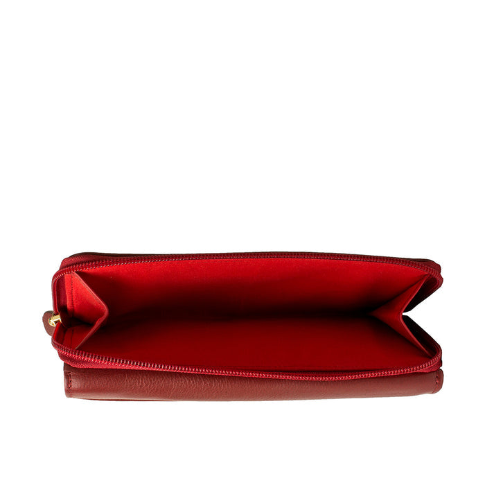 Mina W3  Red Leather Trifold Wallet