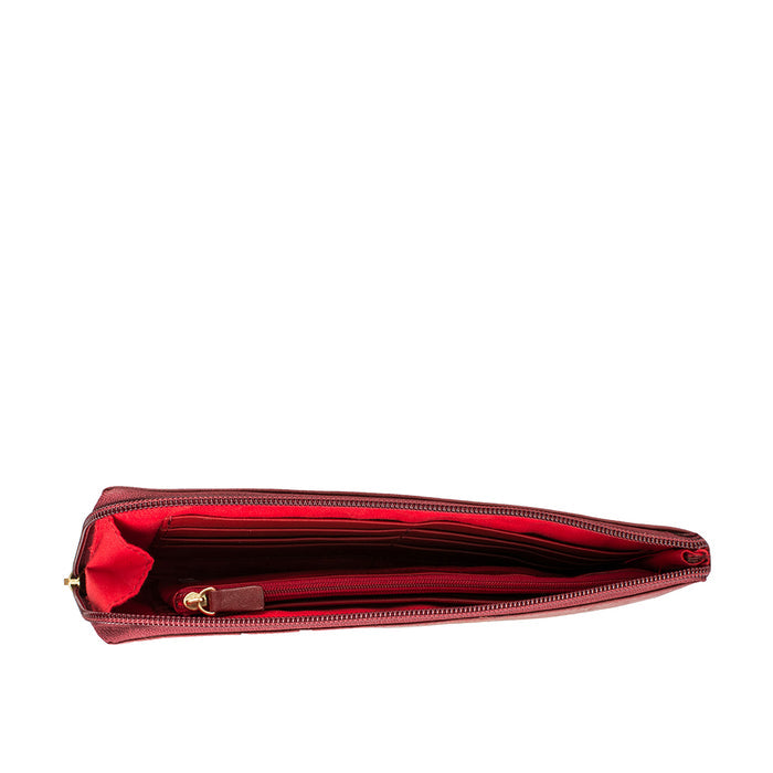Mina W4  Red Leather Zip Around Wallet