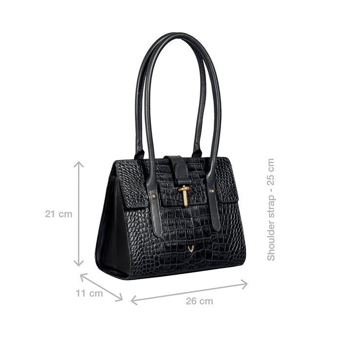 Mocha 01 Black Leather Shoulder Bag