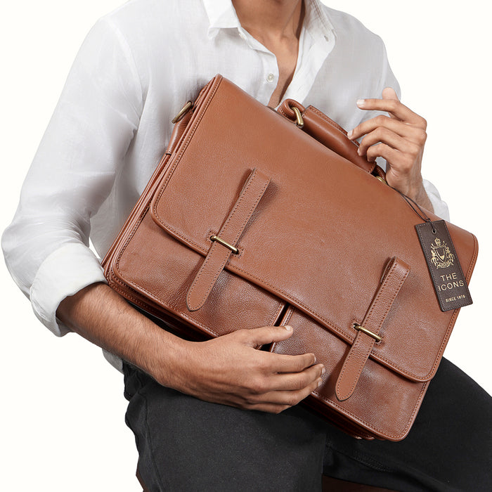 Parma Tan Leather  Briefcase