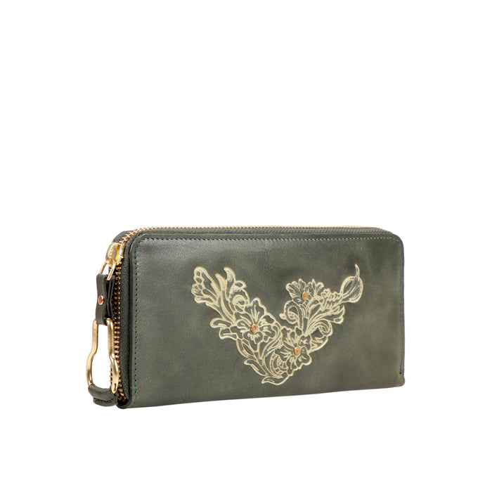 Pearl Hart W1  Green Leather Zip Around Wallet