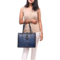 Phoenix 02 Blue Leather Tote Bag