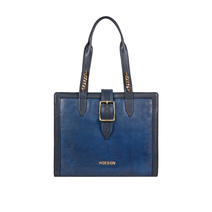 Phoenix 02 Blue Leather Tote Bag