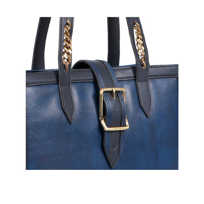 Phoenix 02 Blue Leather Tote Bag