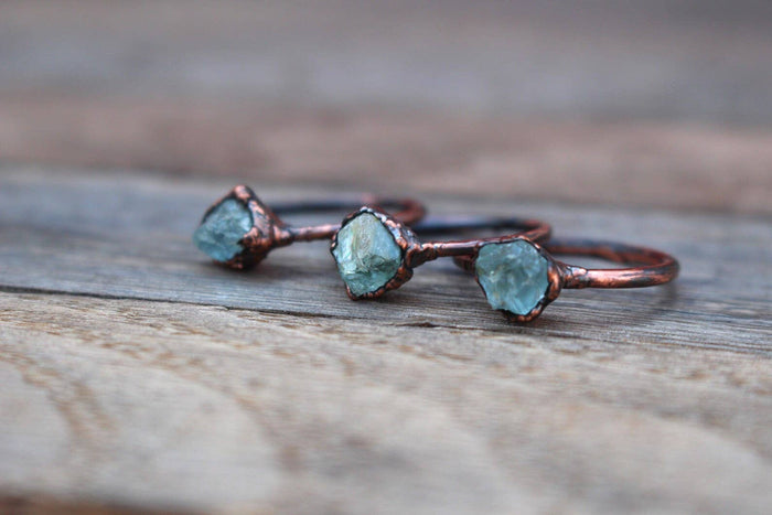 Raw Aquamarine Crystal Copper Ring