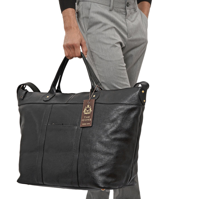 Roberto Black Leather Duffle Bag