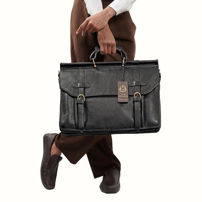 Roma Black Leather  Briefcase