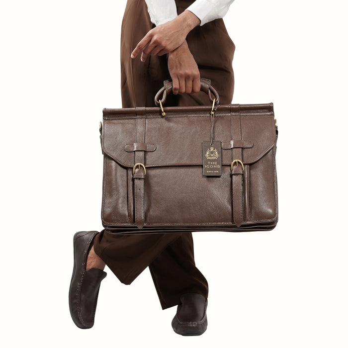 Roma Brown Leather  Briefcase