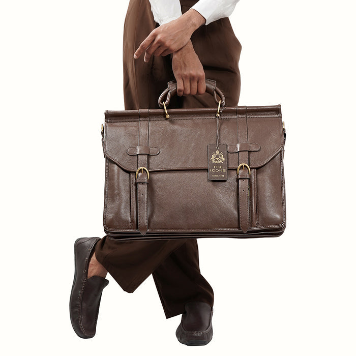Roma Brown Leather  Briefcase