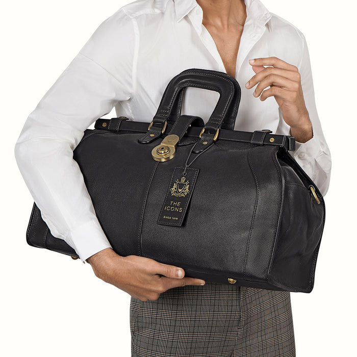 Safari Black Leather Duffle Bag