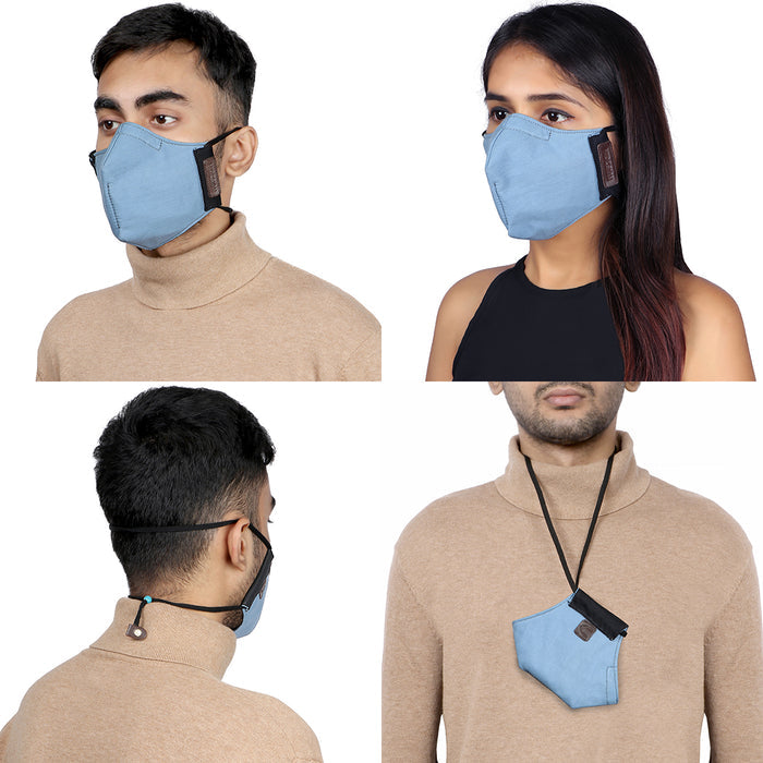Samurai Blue Leather Face Mask