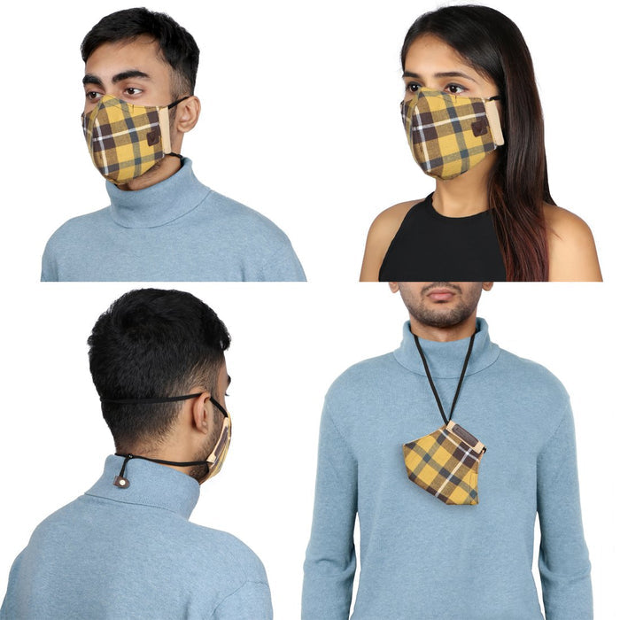 Samurai Yellow Leather Face Mask