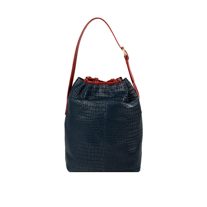 Sb Shea Blue Leather Draw String Bag
