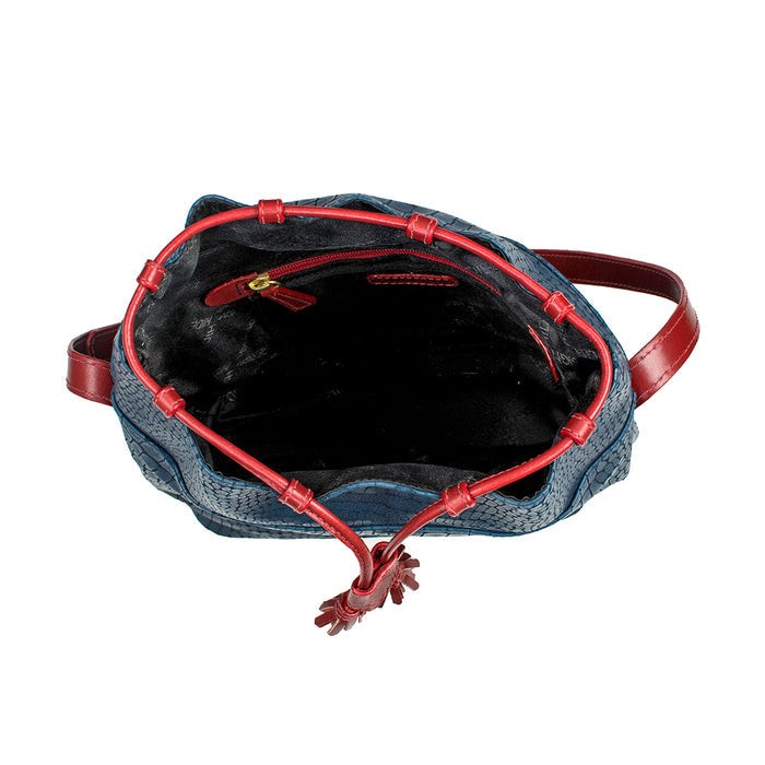 Sb Shea Blue Leather Draw String Bag