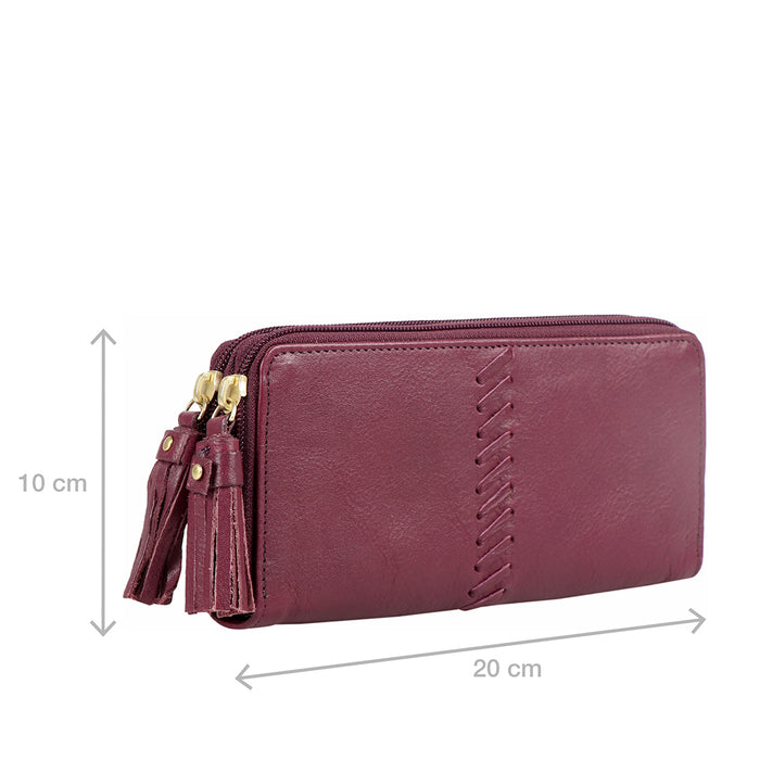 Sebbie W2  Purple Leather Double Zip Around Wallet