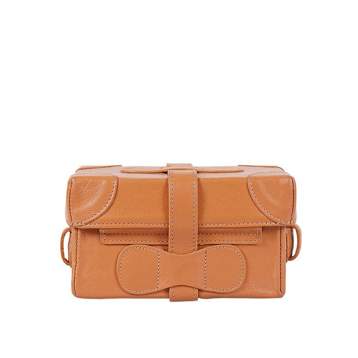 Small Boxy Brown Leather Sling Bag