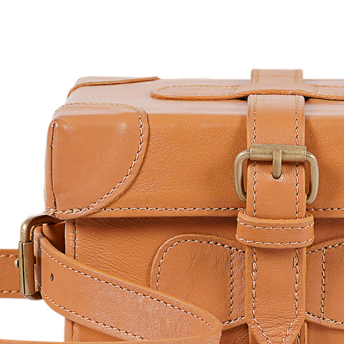 Small Boxy Brown Leather Sling Bag