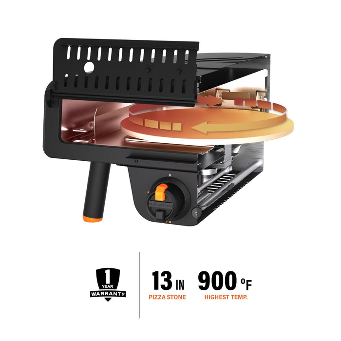 With a 13 inch pizza stone and temperatures reaching 900 degrees Fahrenheit, you'll cook your favorites fast.