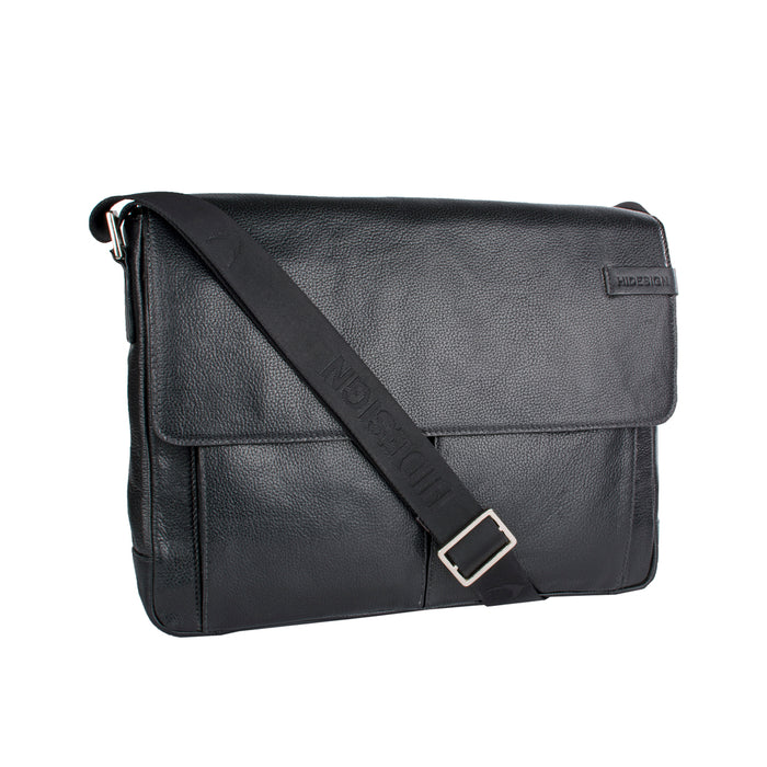 Travolta 01 Black Leather  Messenger Bag