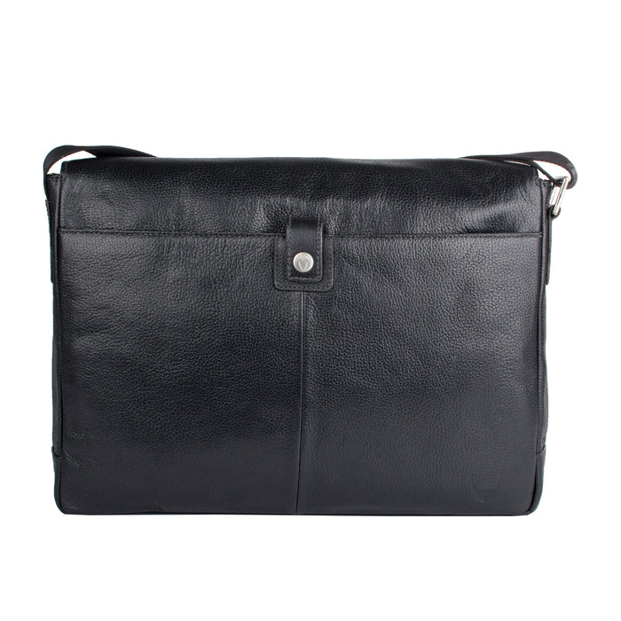 Travolta 01 Black Leather  Messenger Bag