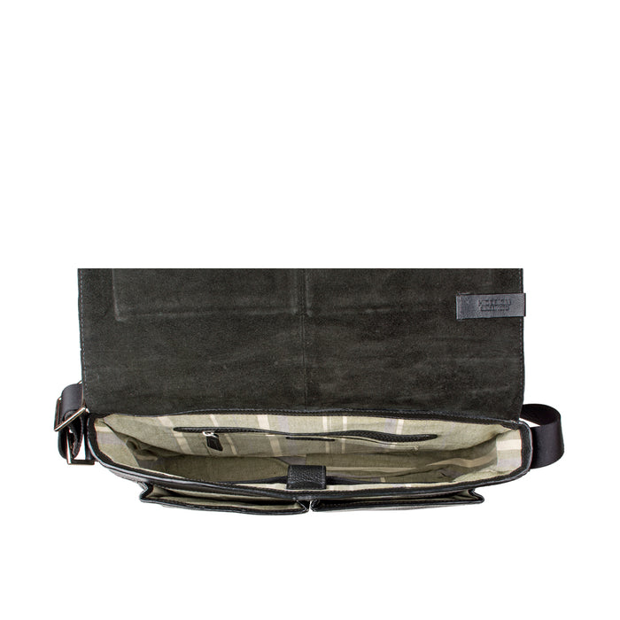 Travolta 01 Black Leather  Messenger Bag