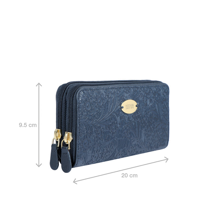 Viola W2 Sb Blue Leather Double Zip Around Wallet