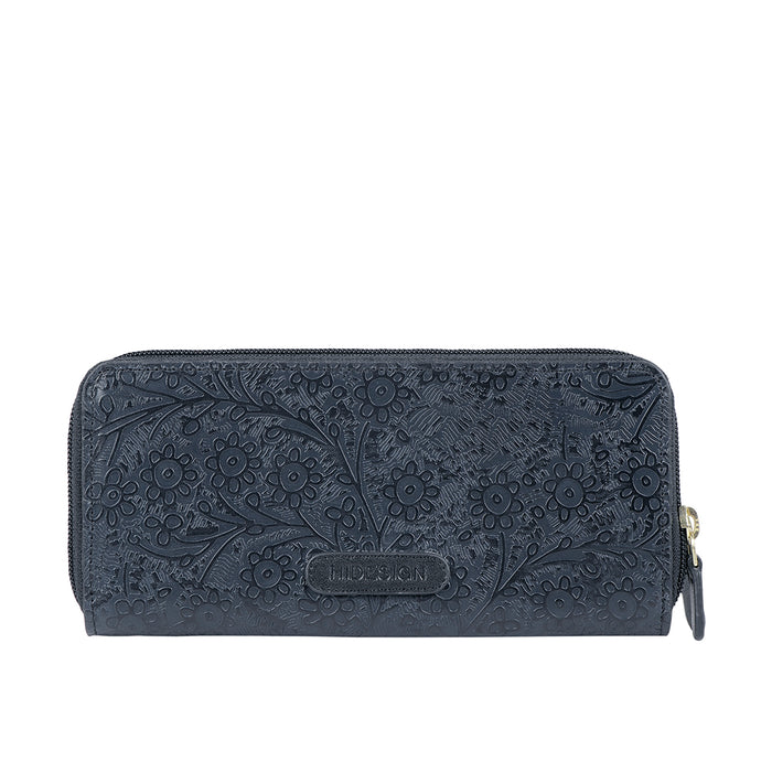Viola W2 Sb Blue Leather Double Zip Around Wallet
