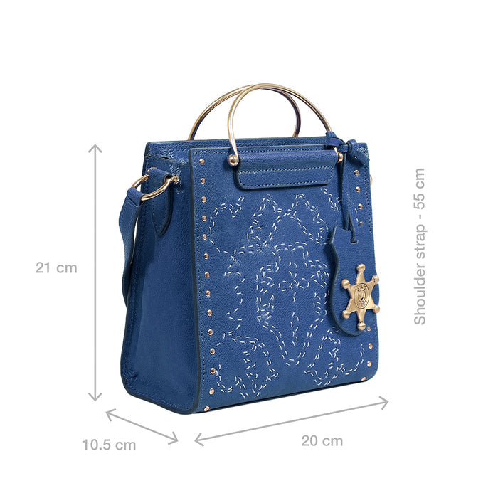 Wild Rose 02 Blue Leather Satchel