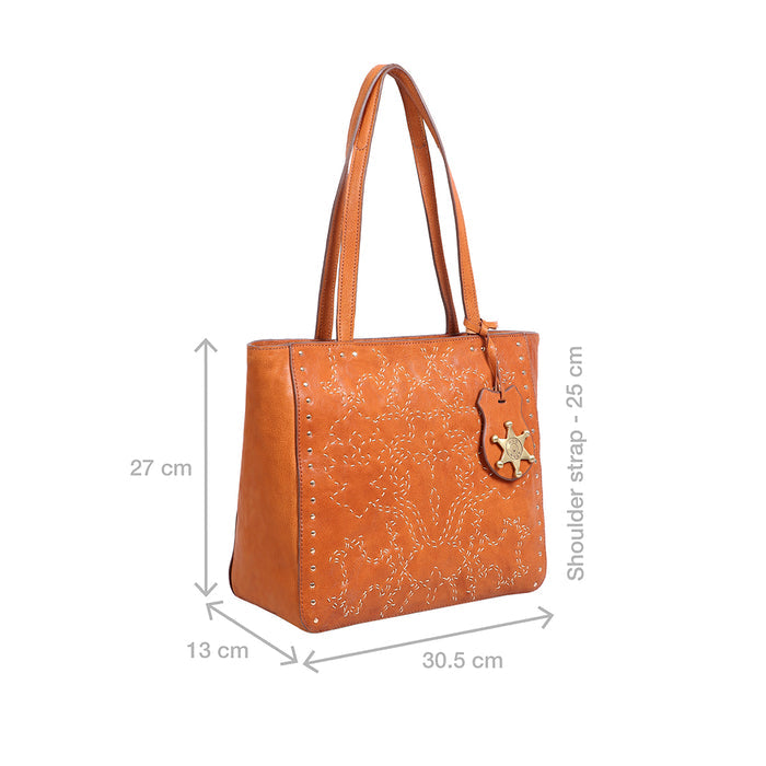 Wild Rose 03 Orange Leather Tote Bag