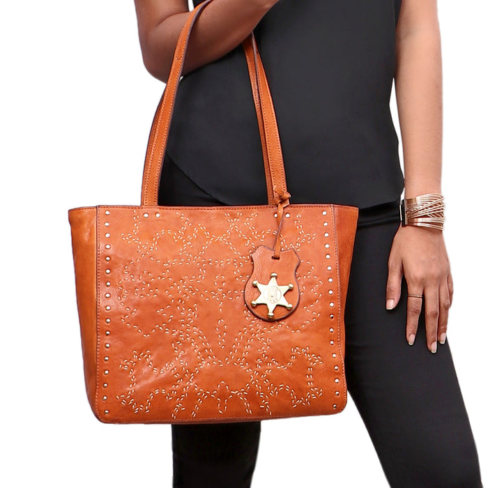 Wild Rose 03 Orange Leather Tote Bag